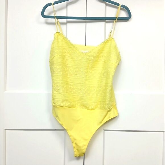 Vibrant Yellow Textured Bodysuit with Spaghetti Straps - Picture 1 of 8